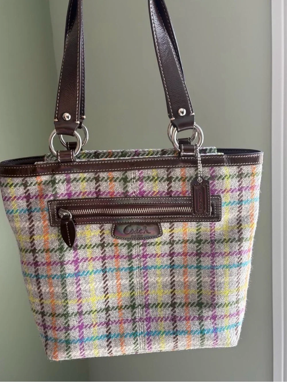 Penelope Tattersall Plaid Wool Tote Bag + Wristlet